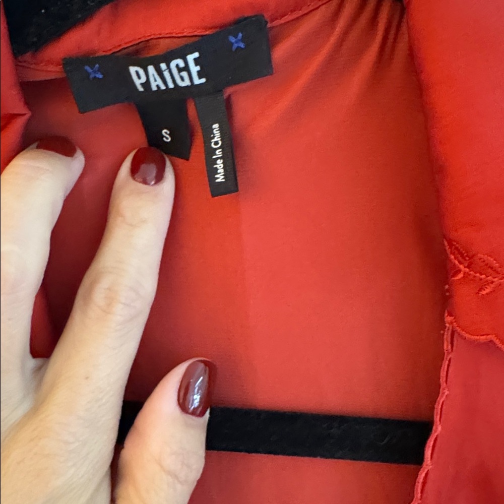 PAIGE Parisa Red Satin Ruffled Scalloped Cross-Front Wrap Dress Size Small - Picture 9 of 10